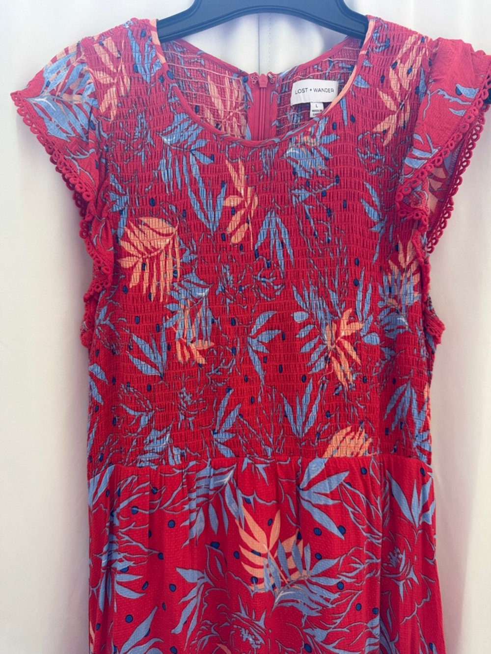 Lost + Wander Red Tropical Print Midi Dress